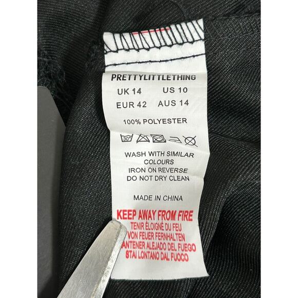 Pretty Little Thing Tall Black Cargo Pocket Detail Buckle Trouser SZ 14 Wide Leg - Picture 10 of 12